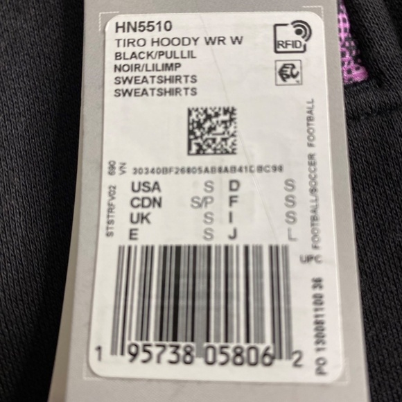 ADIDAS Tiro Winterized Hoodie Sweatshirt Track Jacket Black Lilac 3/4 Zip S NWT - Picture 11 of 16